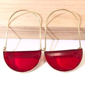 New Red Anthro Inspired Glass Crescent Hoop Earrings -Glass Dangle Earri…